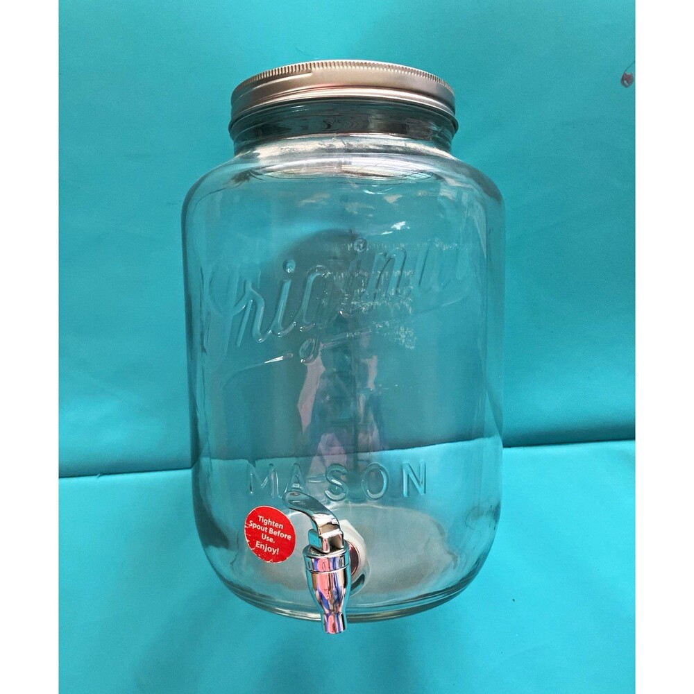Clear Glass Mason Jar Beverage Dispenser w/ Metal Lid Spigot, 5000 ml